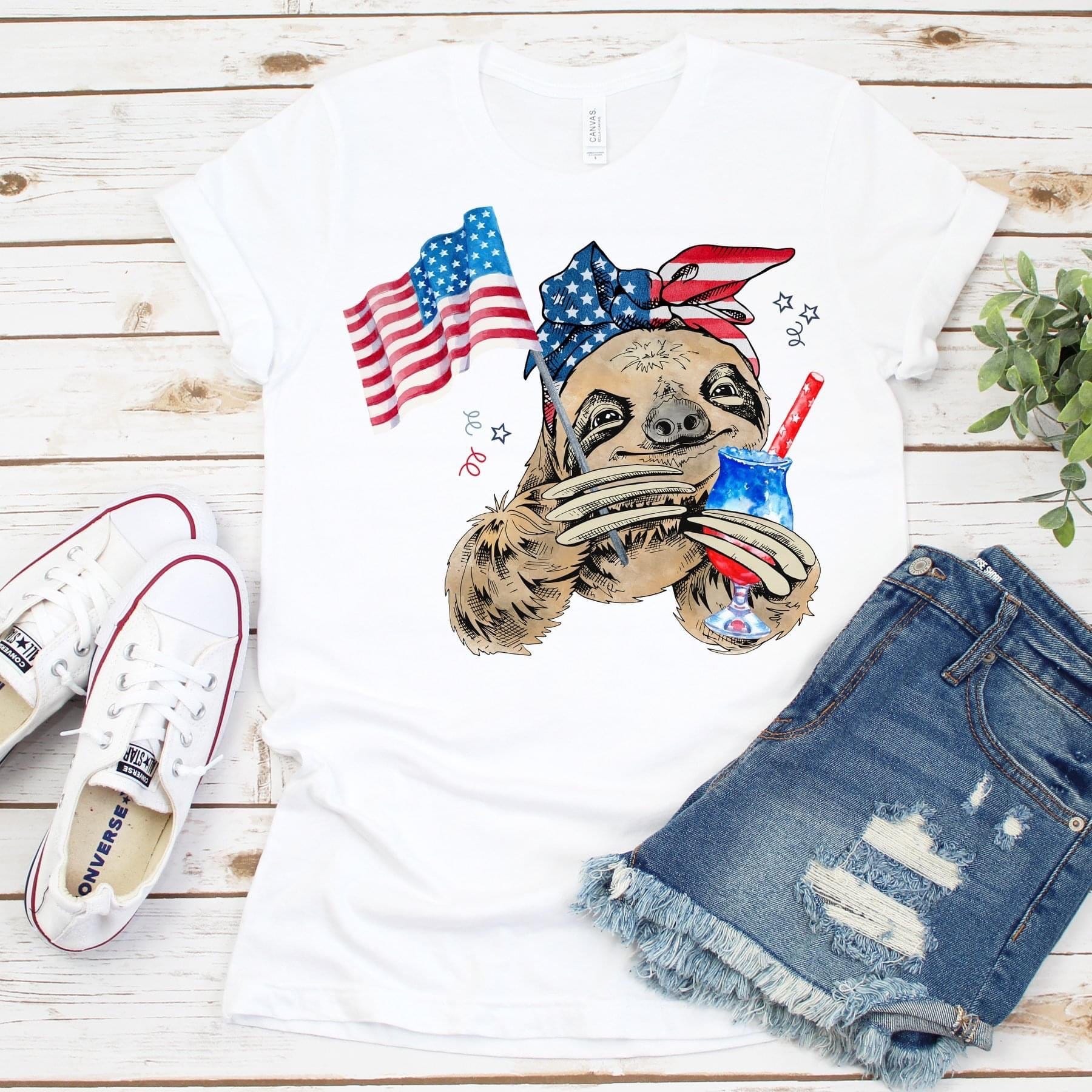 American Sloth Graphic T #159-Graphic T-Stay Foxy Boutique, Florissant, Missouri
