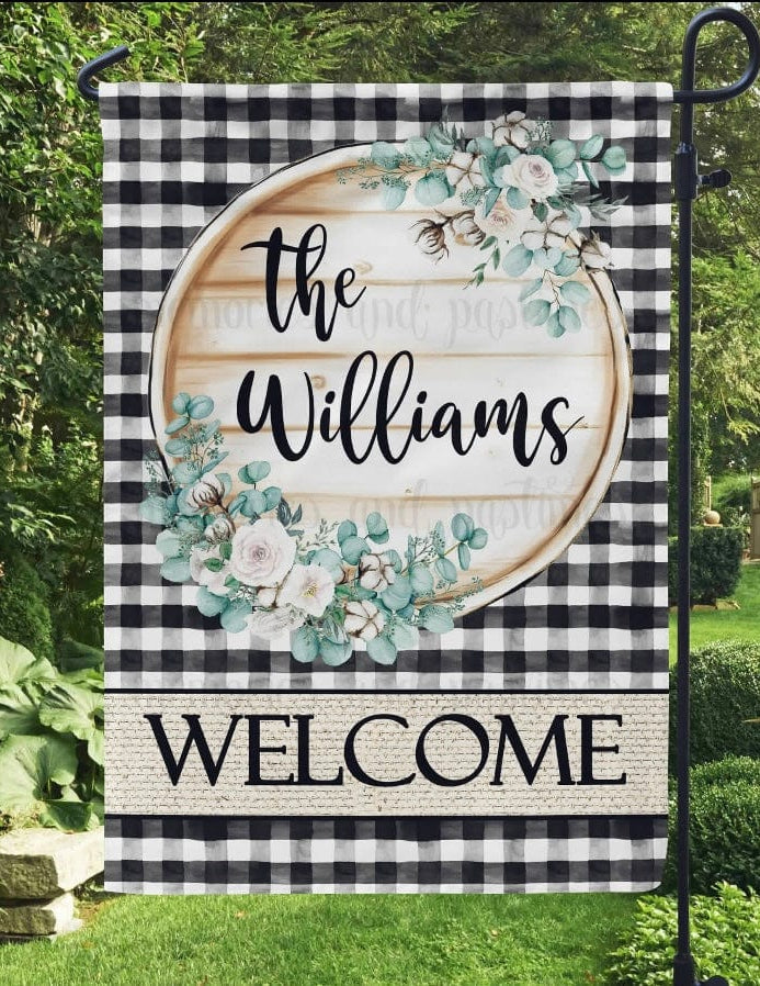 Plaid Welcome Garden Flag *ADD A NAME*-Stay Foxy Boutique, Florissant, Missouri