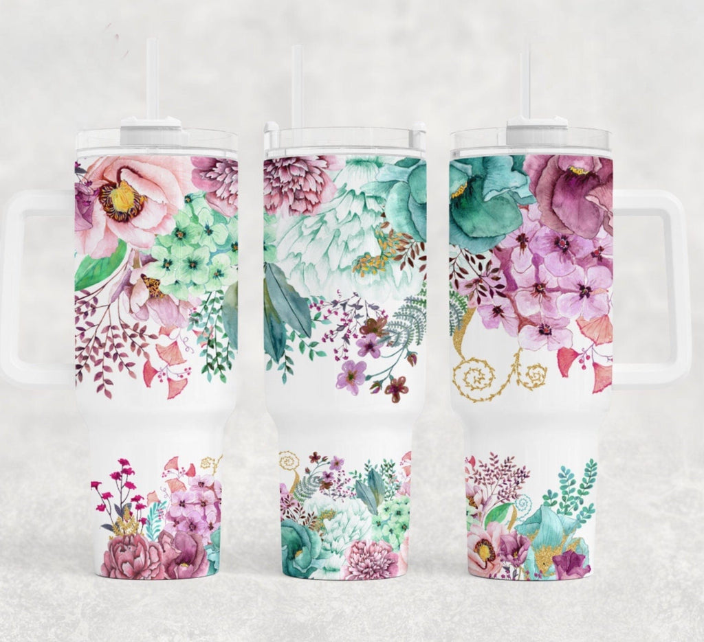 Floral Top and Bottom 40 oz Tumbler-Stay Foxy Boutique, Florissant, Missouri