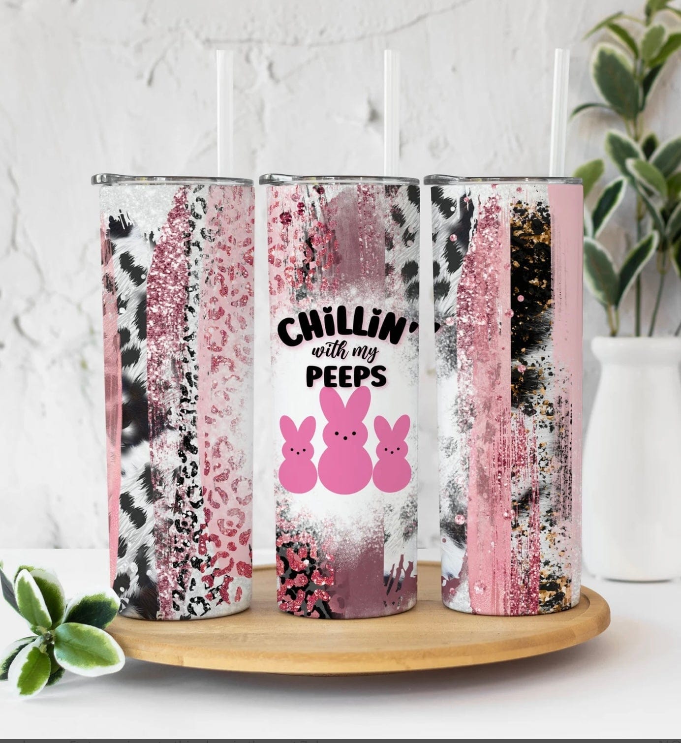 Pink Glitter Print Easter Tumbler-Stay Foxy Boutique, Florissant, Missouri