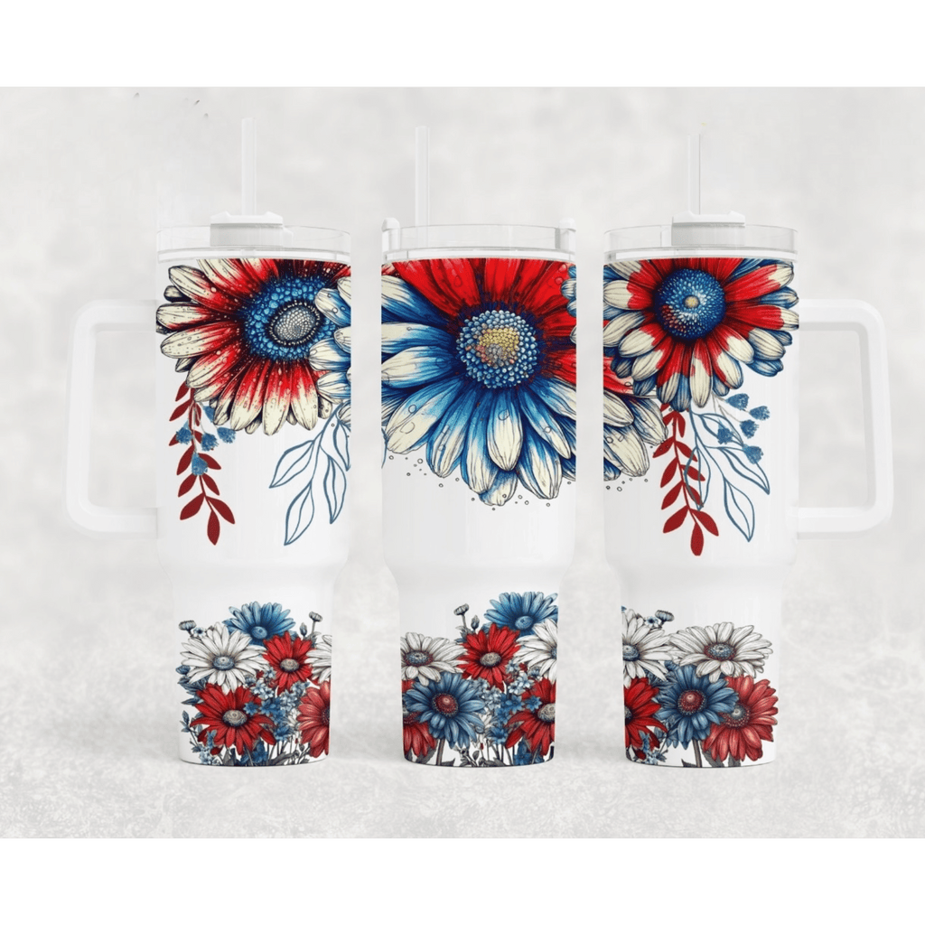 Red White and Blue Sunflower 40 oz Tumbler-Stay Foxy Boutique, Florissant, Missouri