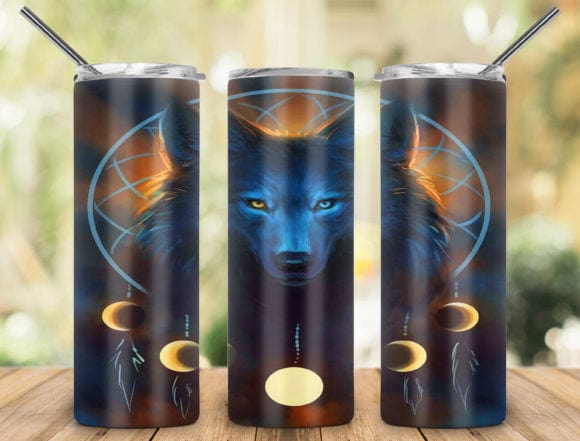 Moon Phases Wolf Tumbler-Drinkware-Stay Foxy Boutique, Florissant, Missouri