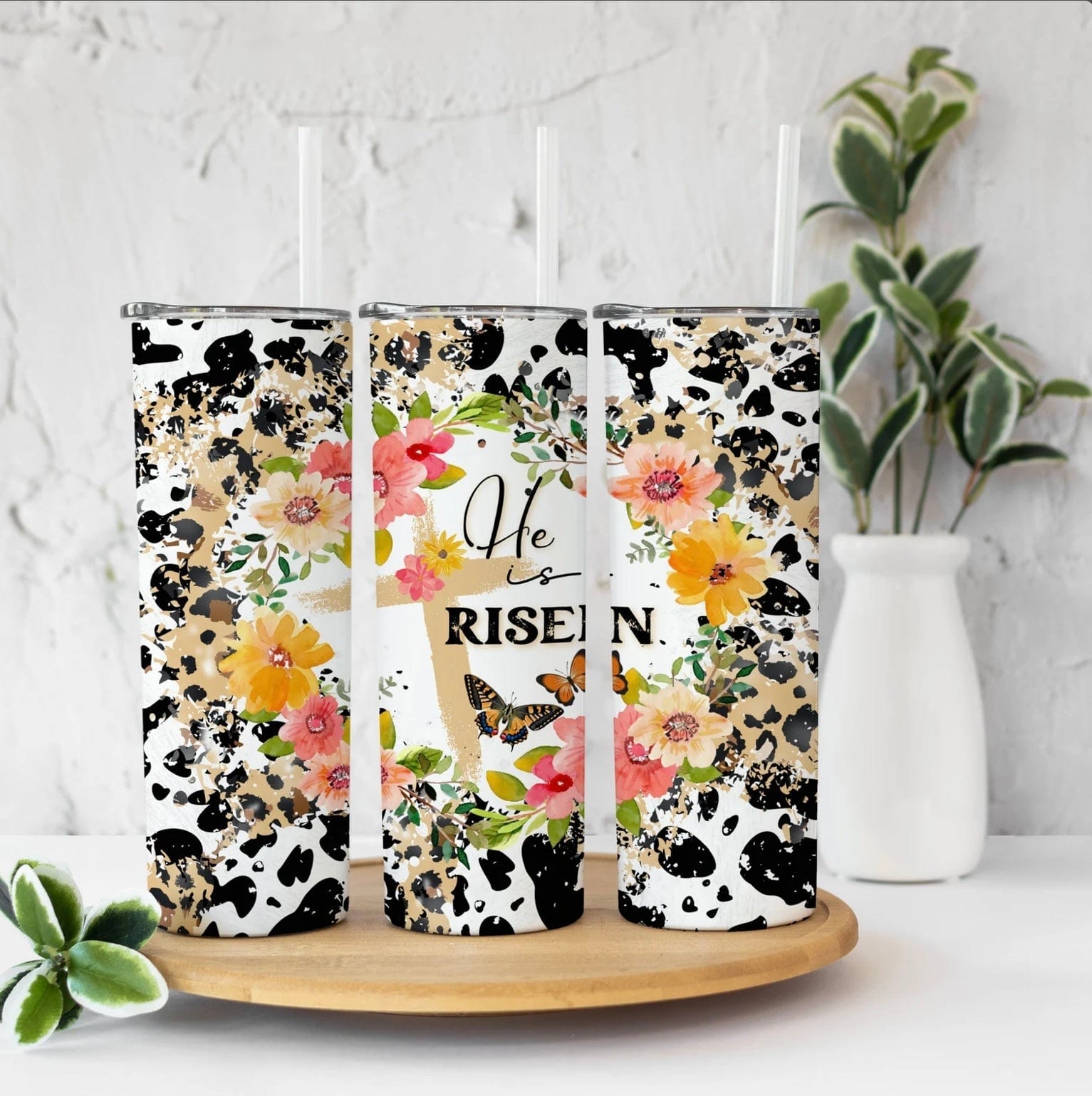 He Is Risen Animal Print Easter Tumbler-Stay Foxy Boutique, Florissant, Missouri