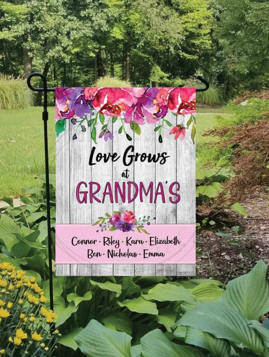 Love Grows Pink Garden Flag *ADD A NAME*-Stay Foxy Boutique, Florissant, Missouri