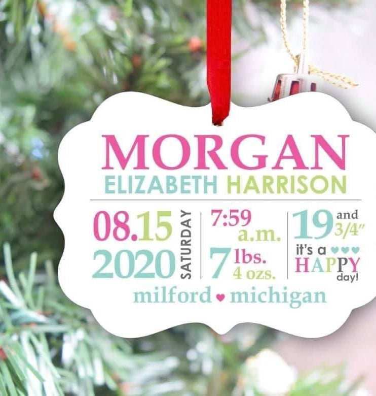 Birth Announcement Pink, Teal, Green Ornament-Stay Foxy Boutique, Florissant, Missouri