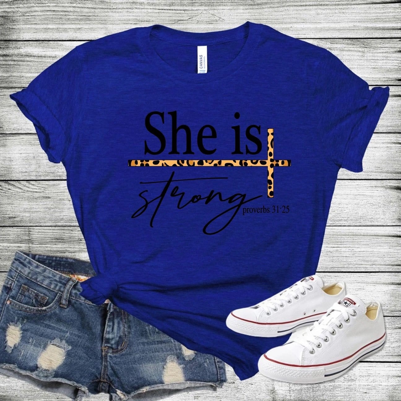 She Is Strong Leopard Graphic T-Graphic T-Stay Foxy Boutique, Florissant, Missouri