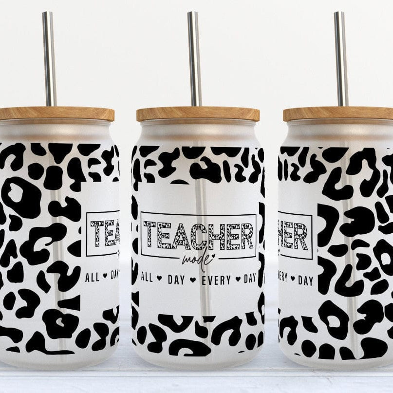 Teacher Mode Glass Cup with clear straw and bamboo lid-Stay Foxy Boutique, Florissant, Missouri