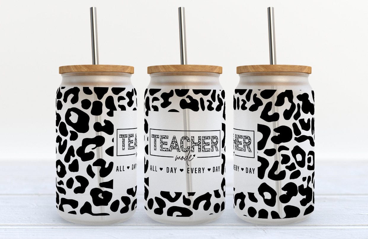 Teacher Mode Glass Cup with clear straw and bamboo lid-Stay Foxy Boutique, Florissant, Missouri