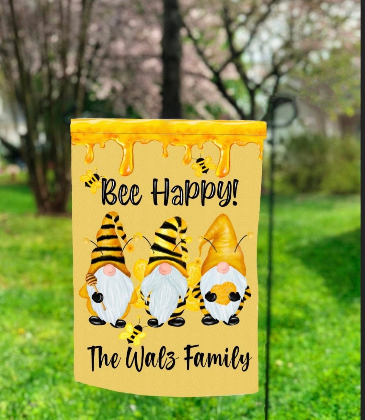 Bee Happy Garden Flag *ADD A NAME*-Stay Foxy Boutique, Florissant, Missouri