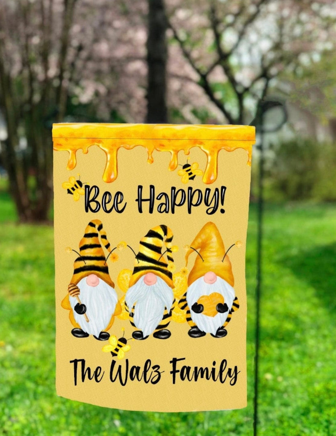 Bee Happy Garden Flag *ADD A NAME*-Stay Foxy Boutique, Florissant, Missouri