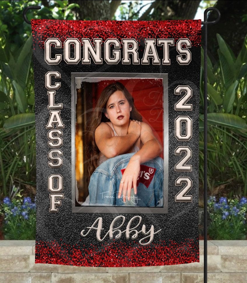 Graduation Red and Black Garden Flag *ADD A NAME AND PHOTO*-Stay Foxy Boutique, Florissant, Missouri