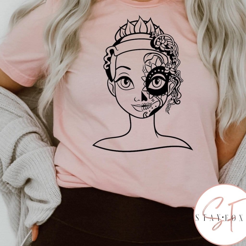Greyscale Skull Princess Tiana Graphic T #130-Graphic T-Stay Foxy Boutique, Florissant, Missouri