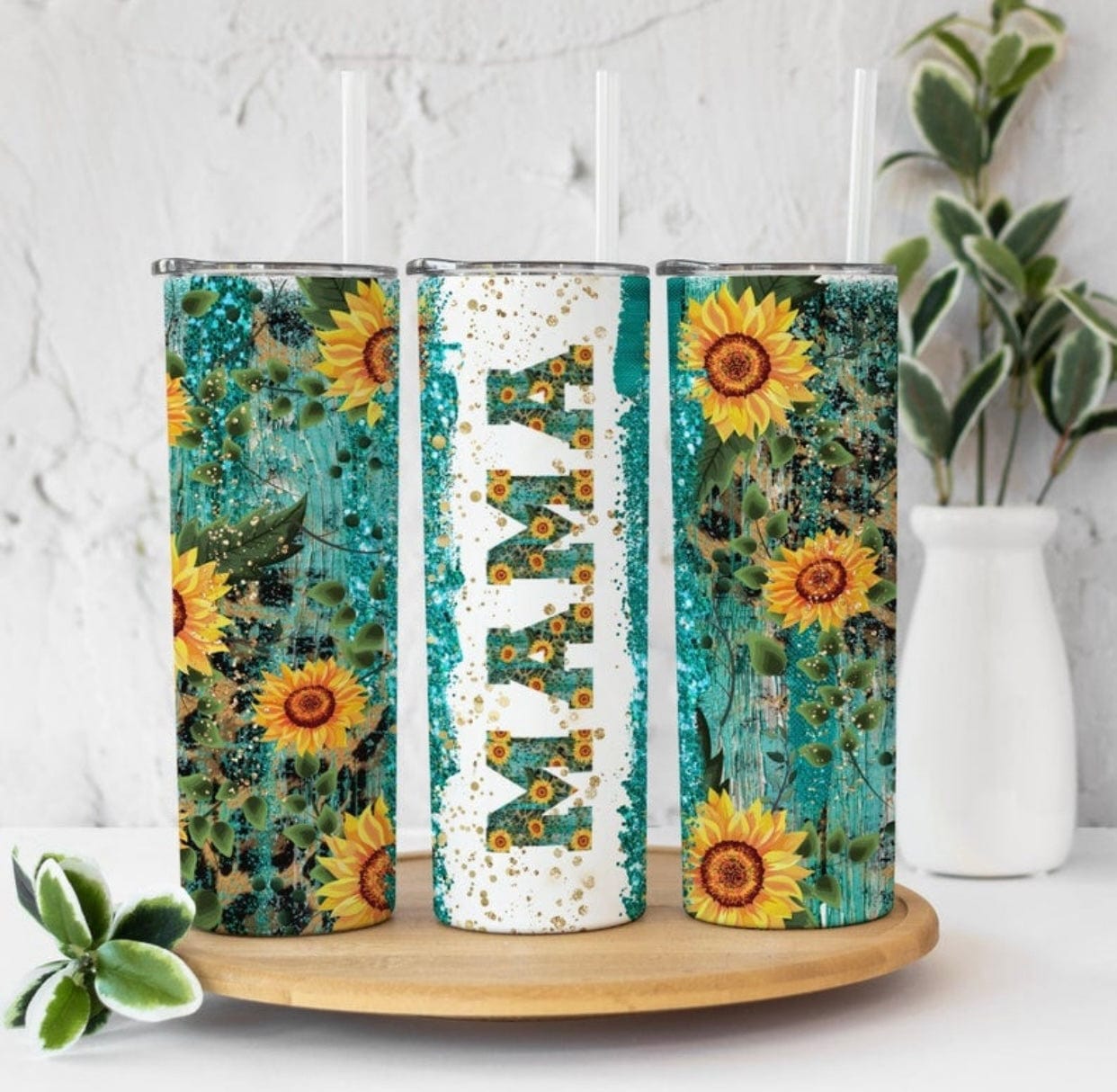 Turquoise Sunflower “Moms”Tumbler-Stay Foxy Boutique, Florissant, Missouri