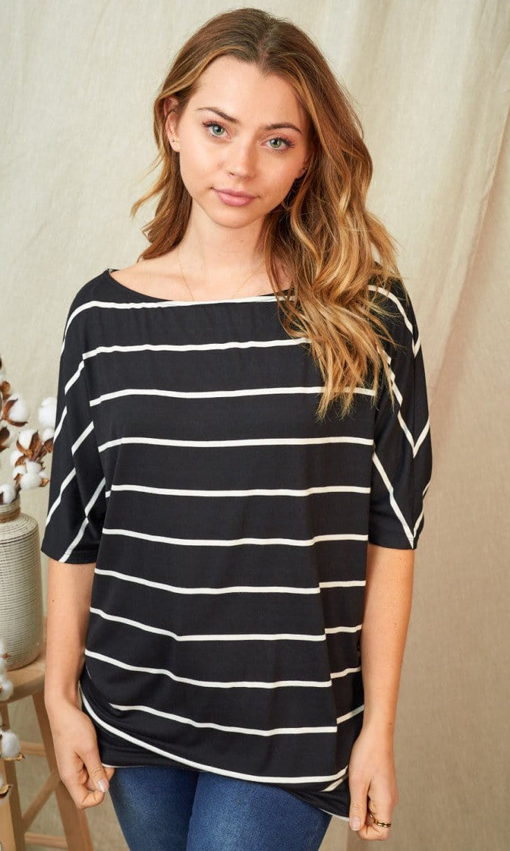 STRIPED Boat Neck Top-Shirts-Stay Foxy Boutique, Florissant, Missouri