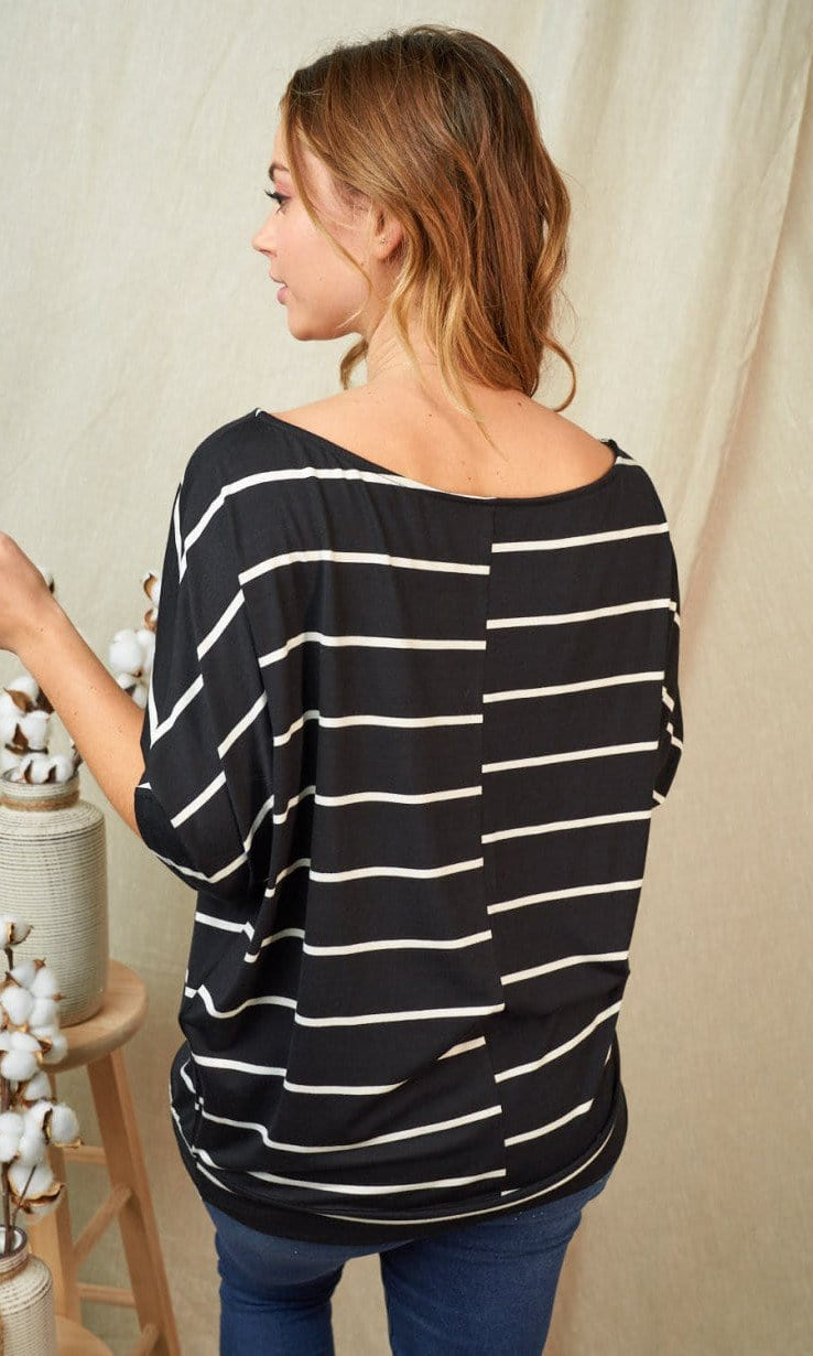 STRIPED Boat Neck Top-Shirts-Stay Foxy Boutique, Florissant, Missouri
